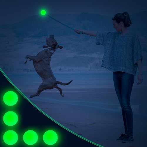Liliful 5 Pcs Glow In The Dark Ball Dog Toy 2.5 Inch Glowing Fetch Ball Rubber Bouncy Dog Toy Balls With Net Bag For Dogs 20-60 Lbs thumb #4
