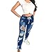 KUNMI Women High Waist Skinny Stretch Ripped Jeans Destroyed Denim Pants Plus Size Dark Blue