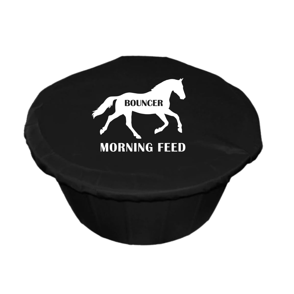Personalised Horse Feed Bucket Covers, Multi-Coloured, Morning and Teatime Feed Design or Custom Text (Black Vinyl, Black)
