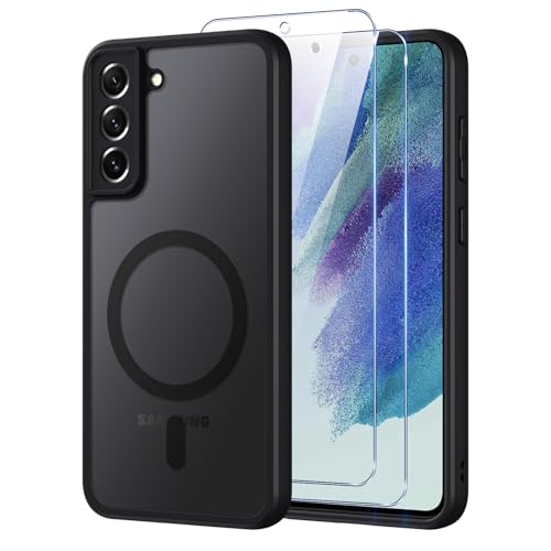 Oelrstfe pour Samsung Galaxy S21 FE 5G Coque Compatible avec MagSafe avec 2 Verre Trempé, Magnétique Etui Translucide Mat Arrière Housse, d'objectif Tout...