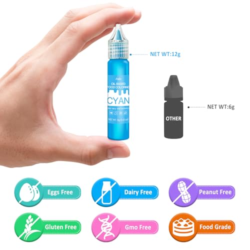 Oil Based Food Coloring for Chocolate - Rainbow Color Food Coloring Set for Candy Melts, Buttercream, Baking, Cake Decorating, Fondant - 7 x 12g Fat Soluble Food Color Dye for Icing, Cookie, Crafts