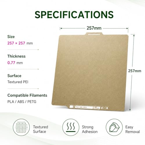 Image of PEI Build Plate for Bambu Lab P1S P2S A1 P1P X1 X1C X1E, 0.77mm Double Sided Textured PEI Spring Steel Sheet with QR Code, Flexible 3D Printer Spring Steel Build Plate, 257x257mm
