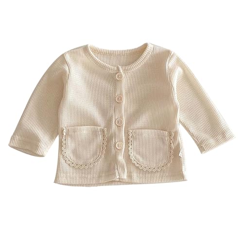 Infant Girls Cute Button Down Sweater Baby Long Sleeve Crewneck Loose Fit Shirts with Lace Trim Pocket Birthday Sweet Outfits