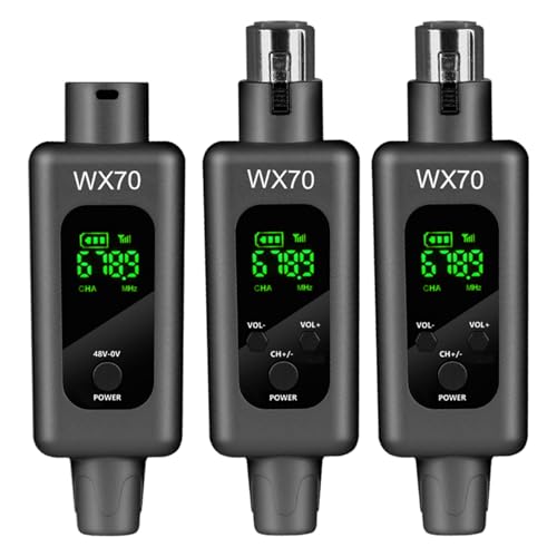 Système de conversion sans fil pour microphone, compatible avec micros dynamiques/à condensateur/instruments, 48KHZ taux échantillonnage élevé, transmission sans fil 50m, commutation 0V/48V(Deux)