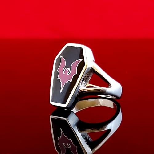 Image of Vampire Goth Coffin Ring with Bat