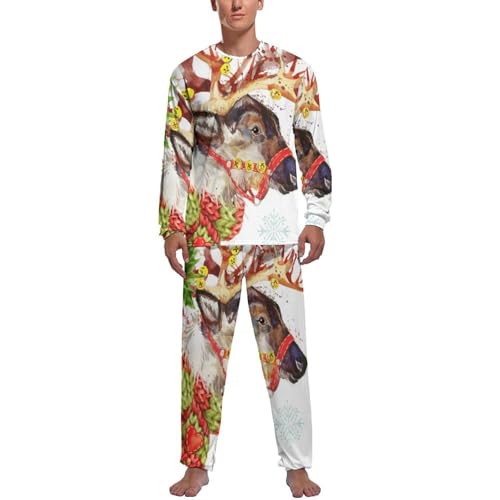 Pyjama homme Élan de Noël ensemble de nuit manches longues et pantalon confortable