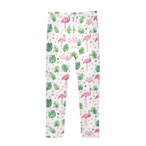 Wusikd Pink Flamingos Flowers Girls' Leggings Toddler Doodles Watercolor Kids Yoga Pants Dance Active Tights 4T