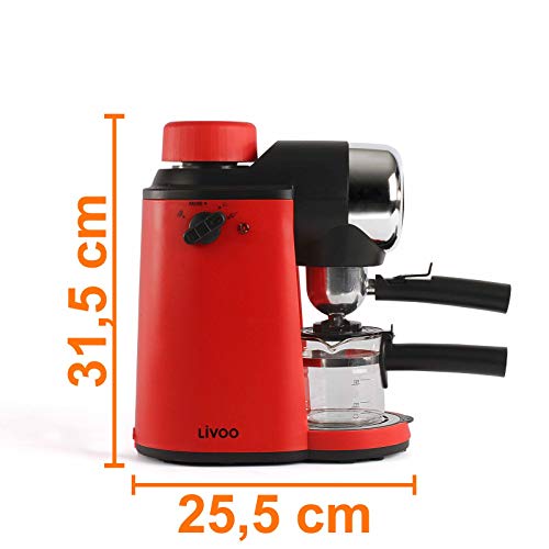 Elektrische Espressomaschine Kaffeemaschine 4 Tassen Espressobereiter Rot Glaskanne (Kleine Cappuccino-Maschine mit… – Bild 6