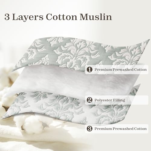 Exclusivo Mezcla Cotton Quilts King Size Sage Green, Soft Lightweight Bedspread Breathable Prewashed Bed Coverlet with 2 Pillow Shams, Boho Pattern Yarn Dyed Muslin Quilt Bedding Set for All Seasons — view 6