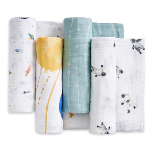 Image of aden + anais 100% Organic Cotton Muslin Swaddles, Breathable Baby Blanket, Ideal for Boys, Girls, Newborns, Babies & Infants, Receiving Blanket, Soft and Lightweight Wrap, 4 Pack, Space Orbit