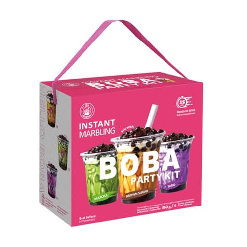 Kit Party Bubble Tea para 6 bebidas en casa listo en 15 s con perlas de tapioca boba y 3 sabores Matcha Azúcar Moreno Taro incluye vasos tapas pajitas