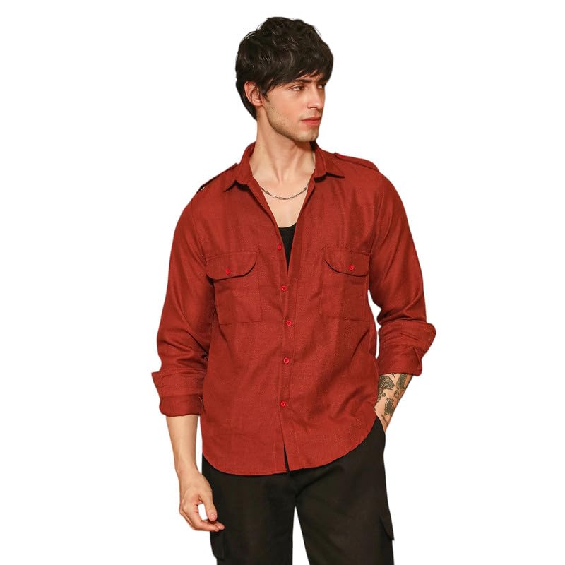 Image of CAHOOT Men's Olive Shirt Casual Wear | Shawl Collar | Long Sleeve | Button Closure | Shirt Crafted with Comfort Fit for Everyday Wear