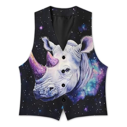 Rhino with Purple Horns Trendy Vest Suit for Men V Neck Formal Dress Waistcoat Vests Business Slim Fit2