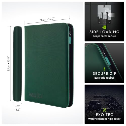 Image of Vault X 9 Pocket Zip Binder, 360 Cards, Exo-Tec Material, 20 Side-Loading Pages (Green)
