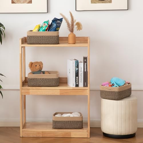 OIAHOMY 4 Pack Storage Baskets for Organizing, Small Bins for Shelves, Cute Decorative Storage Bins, Organizer Baskets for Gifts Empty,13''Lx8.7''Wx5.1''H, Black/Yellow - Image 6