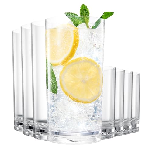 Khen Colored Acrylic Classic Clear Plastic Reusable Drinking Glasses (Set of 8) Restaurant Cups Style 12oz Rocks & 16oz Water Cups Tumbler, Juice, Wine | BPA-Free Tumblers | Top-Rack Dishwasher Safe