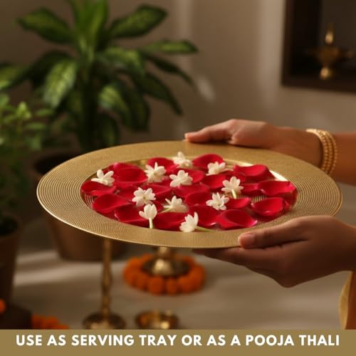 Image of Premium Gold Decorative Charger Plate | Pooja Thali, Gift Hamper Base & Decorative Platter for Dining Table, Home Decor, Wedding & Festive Gifting