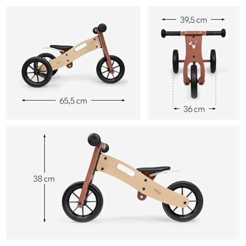 Hauck First Ride Eco, Fuchs - 2 in 1 Holz Dreirad Rutscher & Zweirad Laufrad mit 7,5 Zoll Räder für Kleinkider ab 1 Jahr bis 20 kg, mit Höhenverstellbarem Sattel, Tragegriff, Fox