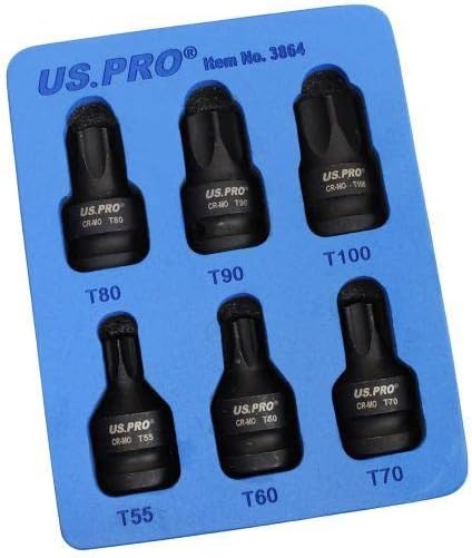US PRO Tools 6pc 1/2" DR Impact Star Torx Bit Socket Set T55 T60 T70 T80 T90 T100 3864