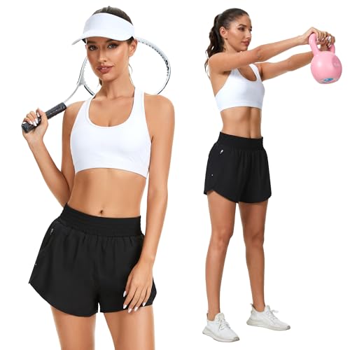 TVKSOM Women's Athletic Workout Shorts High Waisted with Zipper Pockets Gym Elastic Running Shorts for Women Casual3