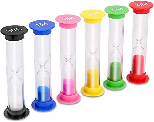 Sand Timer, 6 Pcs Colorful Hourglass Timer 30sec / 1min / 2mins / 3mins / 5mins / 10mins Sand Clock Timers, Sandglass for Kids Classroom Kitchen Home Office Decoration Red