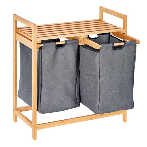 ToiletTree Products Bamboo Hamper with Dual Compartments Laundry Sorter for Bathrooms and Laundry Rooms Dual Hamper to Sort Darks and Whites Bamboo Laundry Hamper