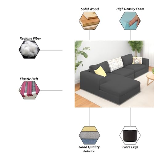 Image of Koza LHS 4 Seater L Shape Sofa Set for Living Room (Black Fabric) Premium Fabric Sofa