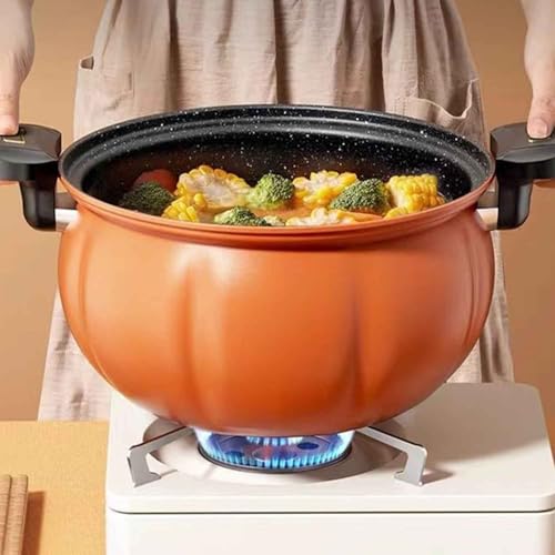 Micro Pressure Cooker,Maifan Stone Soup Pot Pumpkin Shaped Pressure Cooking Pot with Lid, Non-Stick Pot - for Home KitchenOrange,8L