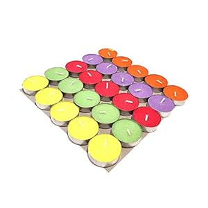 A & Y Pack of Multi Colour Tealight Candles, Smokeless, Multi Purpose, (Pack of 10)