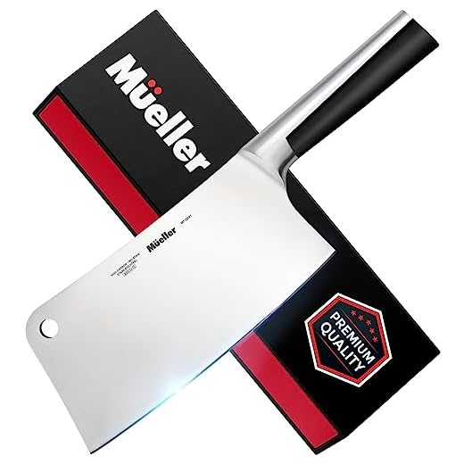 Mueller 7-inch Meat Cleaver Knife, Stainless Steel Professional Butcher Chopper, Stainless Steel Handle, Heavy Duty Blade for Home Kitchen and Restaurant, Valentines Day Gifts for Him