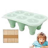 Moldes de silicona para hielo, 6 cavidades, a prueba de fugas, fácil liberación, molde de silicona con palos, para fondant, postres, brownie, yogur, jugo, pastel, chocolate, mousse