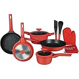 Chef's Star Aluminum Cookware Set, Nonstick Pots and Pans with Silicone Handle, Includes Oven Gloves...