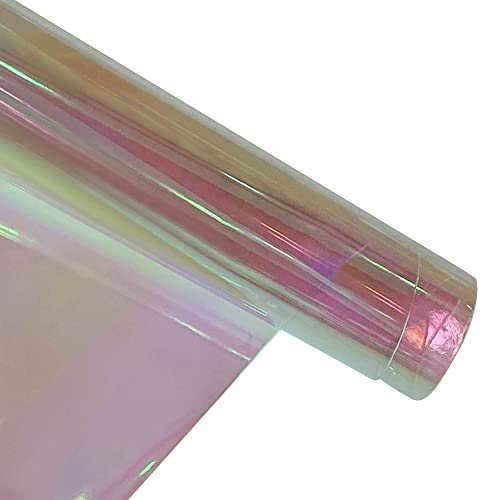 Image of 30x135cm Holographic Clear PVC Vinyl 0.4mm Iridescent Laser Transparent Rainbow Film for DIY Hair Clips Patchwork Craft Supplies (Light Pink)