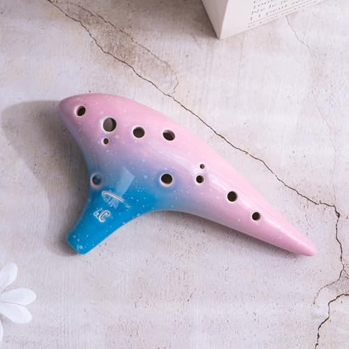 Image of inchOcean Notes inch 12 Hole Sweet Potato Ocarina Graceful Shape Pottery Ocarina in Alto C (Cyan Ice Crack)