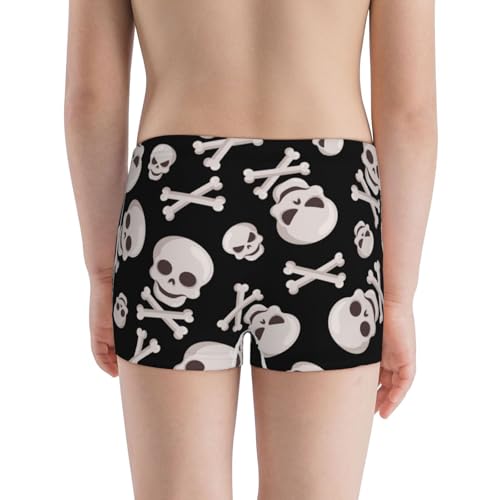 Boys' Cotton Boxer Brief Soft Underwear-Black White Skull Bone3