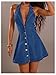 Floerns Women's Y2k Denim Halter Mini Dress Sleeveless Deep V Neck Button Down A Line Going Out Jean Dresses Medium Wash X-Small