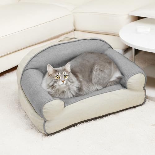 pettingzoo Fluffy Cat Sofa for Indoor Cats, Dog Bed for Small Dogs,Cat Couch Bed with Removable Washable Cover, Cute Dog Sofa Bed with Non-Slip Bottom,Pet Beds for Cats and Dog (Grey, Medium)