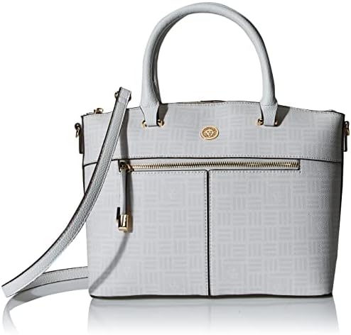 Anne Klein Dome Satchel, Cool Grey Lion Logo Print/Anne White