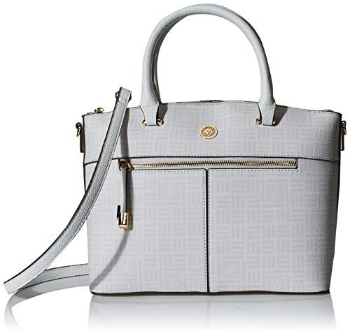 Anne Klein Dome Satchel, Cool Grey Lion Logo Print/Anne White #TOP4