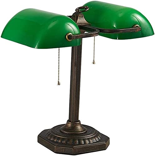 Lampe de table banquier double tête avec abat-jour vert traditionnel pour veilleuse de nuit
