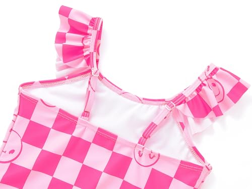 Girls One Piece Swimsuit - Adjustable Strap, Checked Face & Mermaid Print Toddler Ruffle Bathing Suit Size 2T-104