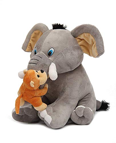 Image of HUG 'n' FEEL SOFT TOYS Soft Toys Long Soft Lovable hugable Cute Giant Life Size Teddy Bear Plush & Stuffed Toys (ELEPAHNT with Monkey, Grey)