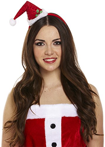 Henbrandt Single Christmas Mini Santa Hat Headband with Sequins and Holly Sparkly Santa Hat Xmas Novelty Headwear Stocking Fillers Christmas Holiday Party Fancy Dress Accessories for Adults