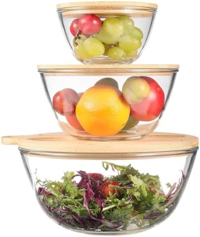 Glass Salad Bowls with Lids Set of 3, Large Kitchen Salad Bowls, Space ...