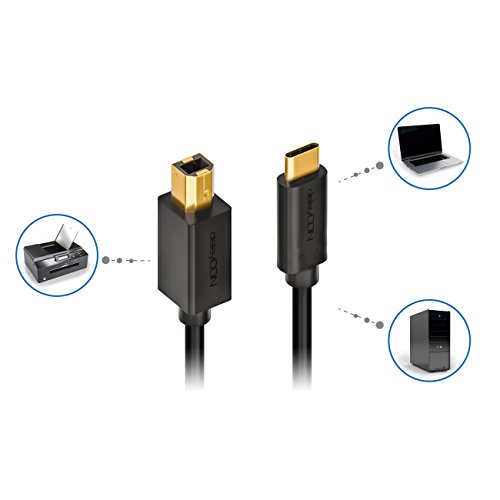 deleyCON 1 m kabel USB 2.0 - wtyczka typu C na USB B - kabel do transmisji danych kabel do drukarki np. IMac Computer Drukarka zewnętrzny dysk twardy skaner - czarny