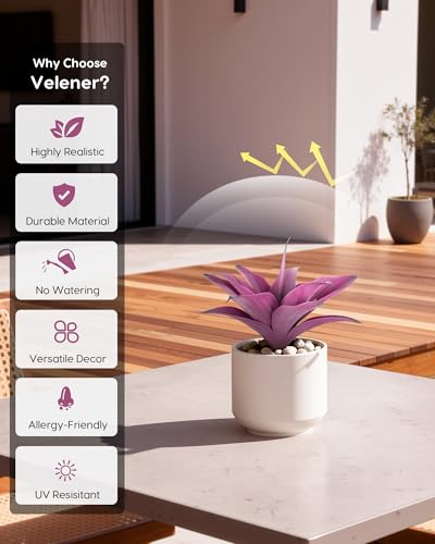 Image of Velener 14 Inch Artificial Agave Plants, UV Resistant Fake Outdoor Plants, Small Faux Plants for Indoor Decor(Purple)-2 Pack
