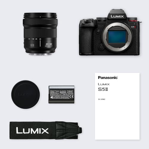 Image of Panasonic LUMIX DC-S5M2 Full Frame Mirrorless Camera with 20-60mm F3.5-5.6 Lens, 4K 60P and 6k 30P, Flip Screen, Wi-Fi, Active IS, Black