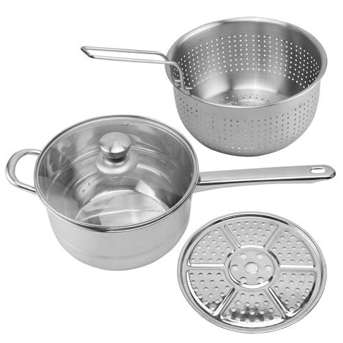 Sonhomay Stainless Steel Deep Fryer Set Cookware, Deep Fryer Pot with Basket, 3 IN 1 Multifunctional Cooking Pots- Steam, Fry and Boil, Boiler Fryer Steamer Set Compatible with All Stoves