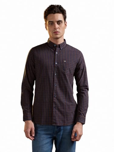 Image of THE BEAR HOUSE Men's Cotton Checked Slim Fit Shirt Blue