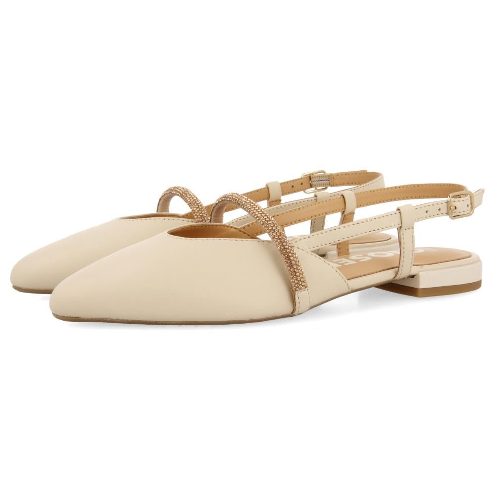 GIOSEPPO GODRANO Black Leather Ballerinas with Strappy Detail with PEDRERÍA for Women, Ivory White, 8 UK